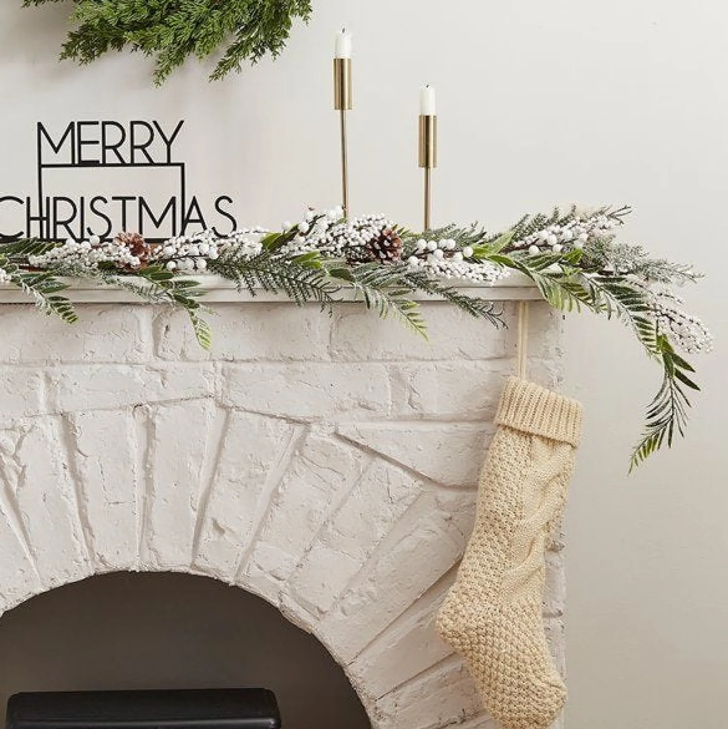 Party Delights Snowy Evergreen Foliage Garland With White Berries - 1.9M< Hanging Decorations