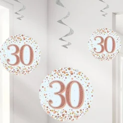 Party Delights Sparking Fizz 30Th Hanging Swirls (6Pk)< Hanging Decorations