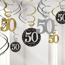 Party Delights Sparkling Celebration 50Th Birthday Hanging Swirls - 45Cm (12Pk)< Hanging Decorations