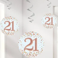 Party Delights Sparkling Fizz 21St Hanging Swirls (6Pk)< Hanging Decorations