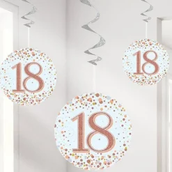 Party Delights Sparkling Fizz 18Th Hanging Swirls (6Pk)< Hanging Decorations
