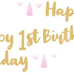 Party Delights 1St Birthday Pink Letter Banner - 1.8M< Banners