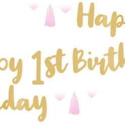 Party Delights 1St Birthday Pink Letter Banner - 1.8M< Banners