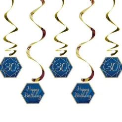 Party Delights 30Th Birthday Navy & Gold Geode Hanging Swirls (5Pk)< Hanging Decorations