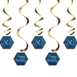 Party Delights 80Th Birthday Navy & Gold Geode Hanging Swirls (5Pk)< Hanging Decorations