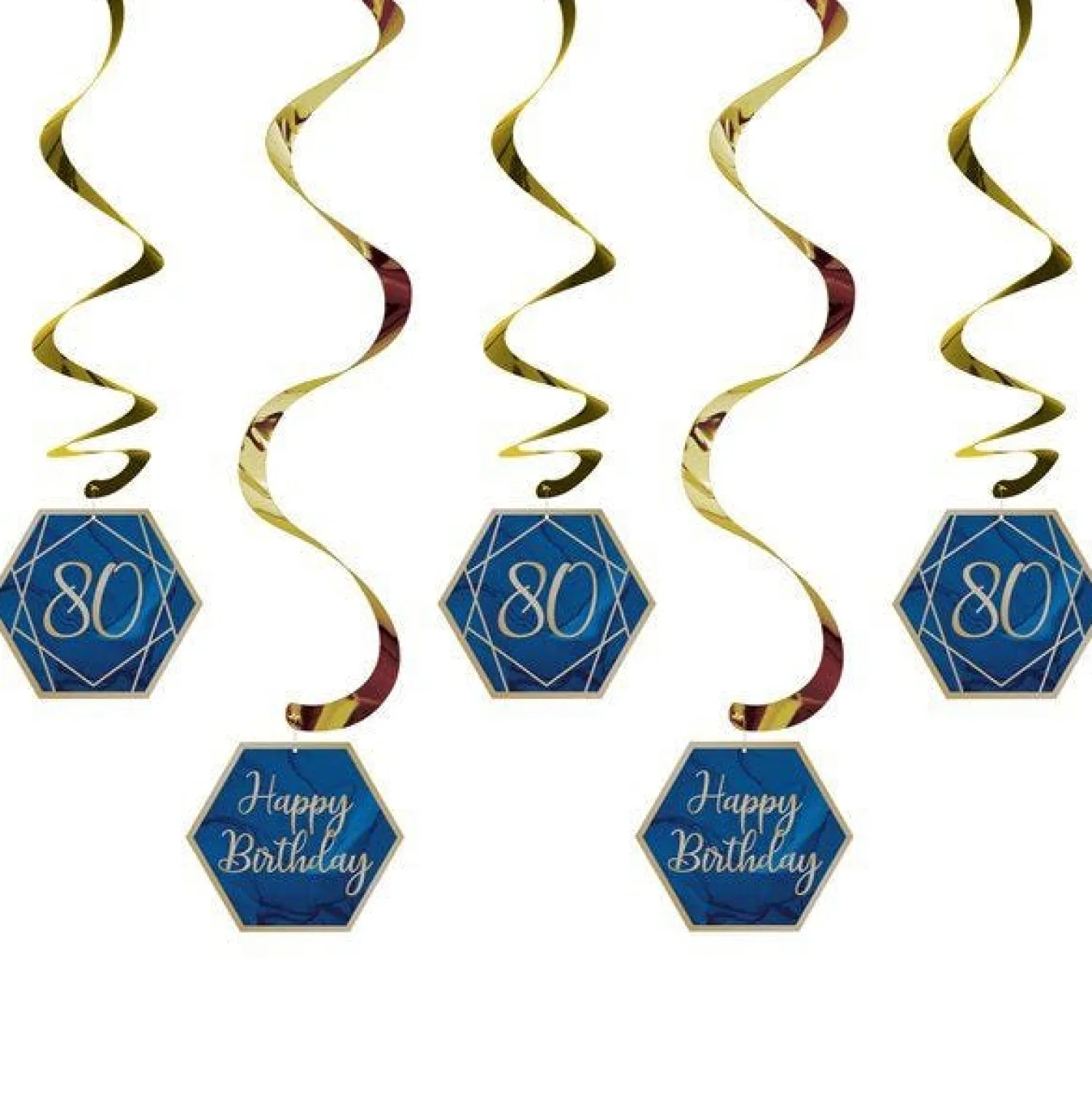 Party Delights 80Th Birthday Navy & Gold Geode Hanging Swirls (5Pk)< Hanging Decorations