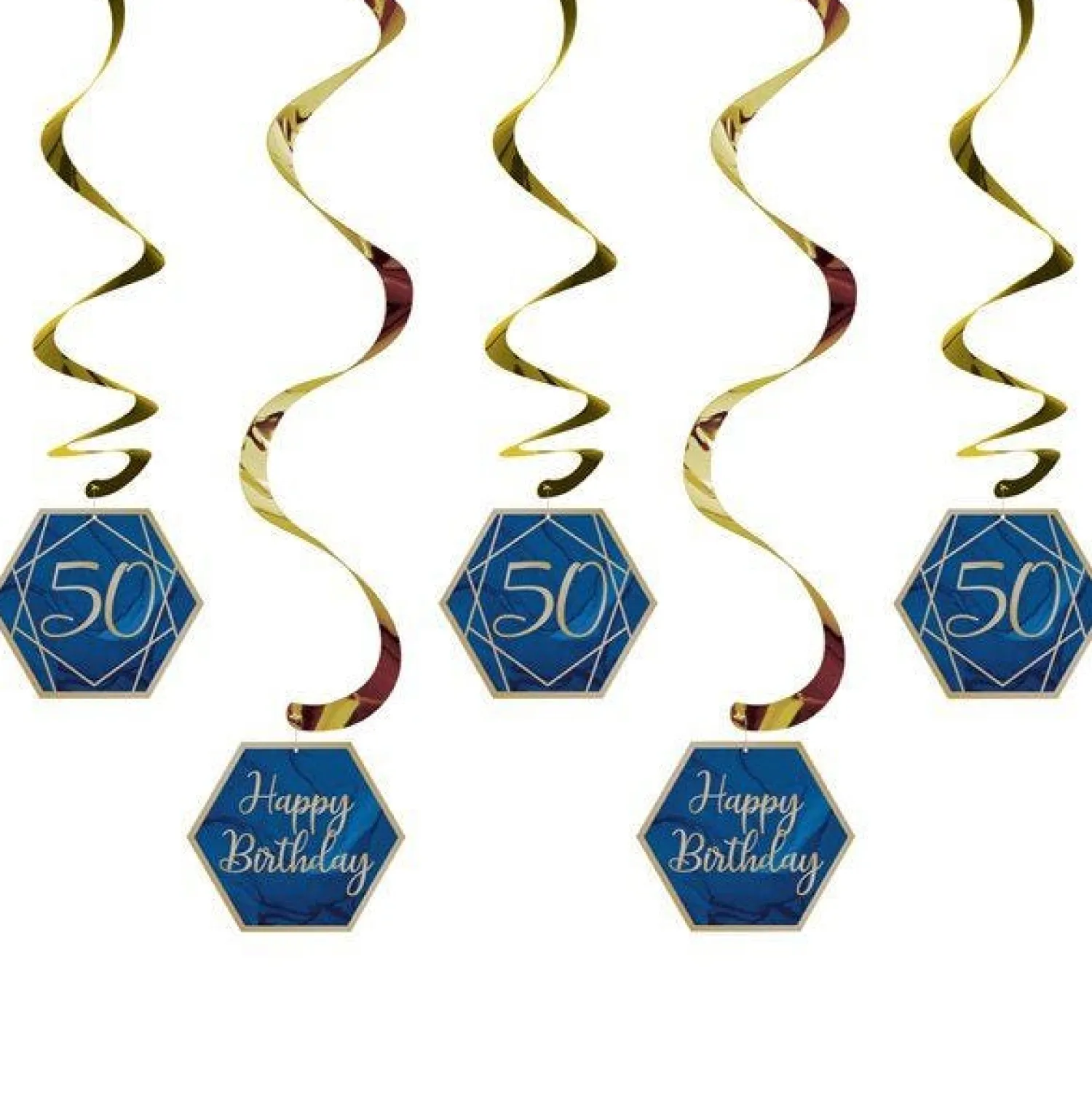Party Delights 50Th Birthday Navy & Gold Geode Hanging Swirls (5Pk)< Hanging Decorations