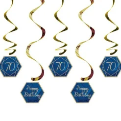 Party Delights 70Th Birthday Navy & Gold Geode Hanging Swirls (5Pk)< Hanging Decorations