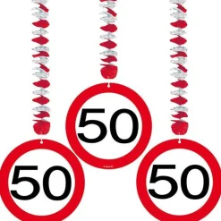 Party Delights 50Th Birthday Traffic Sign Hangers (3Pk)< Hanging Decorations