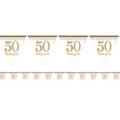 Party Delights 50Th Gold Sparkling Wedding Anniversary Plastic Flag Bunting - 4M< Bunting