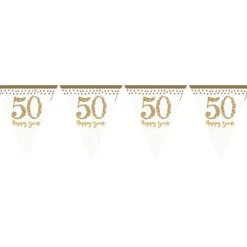 Party Delights 50Th Gold Sparkling Wedding Anniversary Plastic Flag Bunting - 4M< Bunting