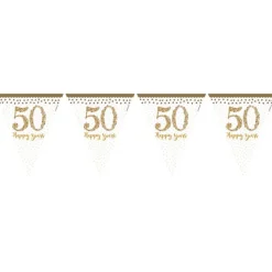Party Delights 50Th Gold Sparkling Wedding Anniversary Plastic Flag Bunting - 4M< Bunting