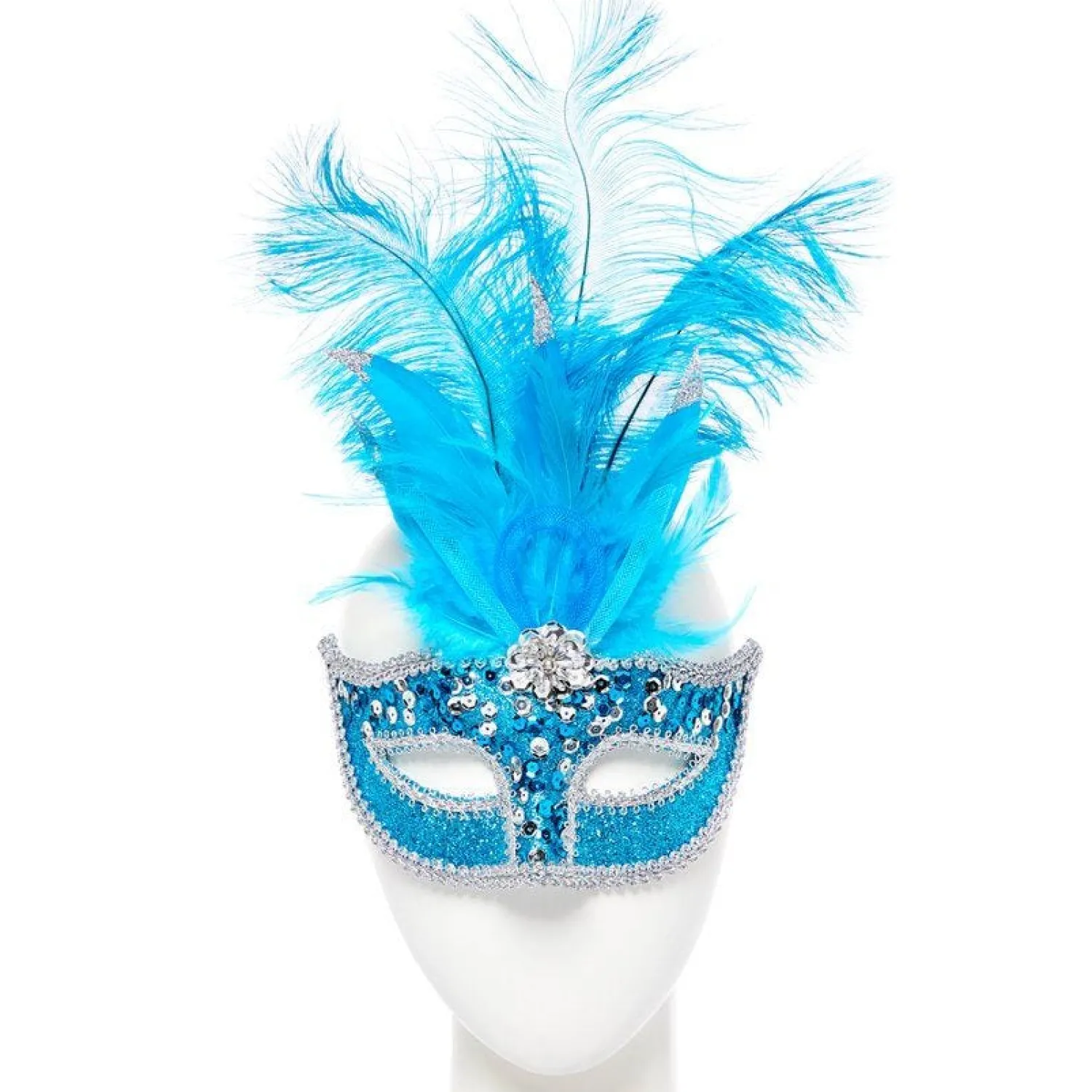 Party Delights Turquoise Masquerade Mask With Sequins< Masks
