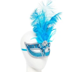 Party Delights Turquoise Masquerade Mask With Sequins< Masks