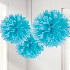 Party Delights Turquoise Pom Pom Decorations - 40Cm (3Pk)< Hanging Decorations