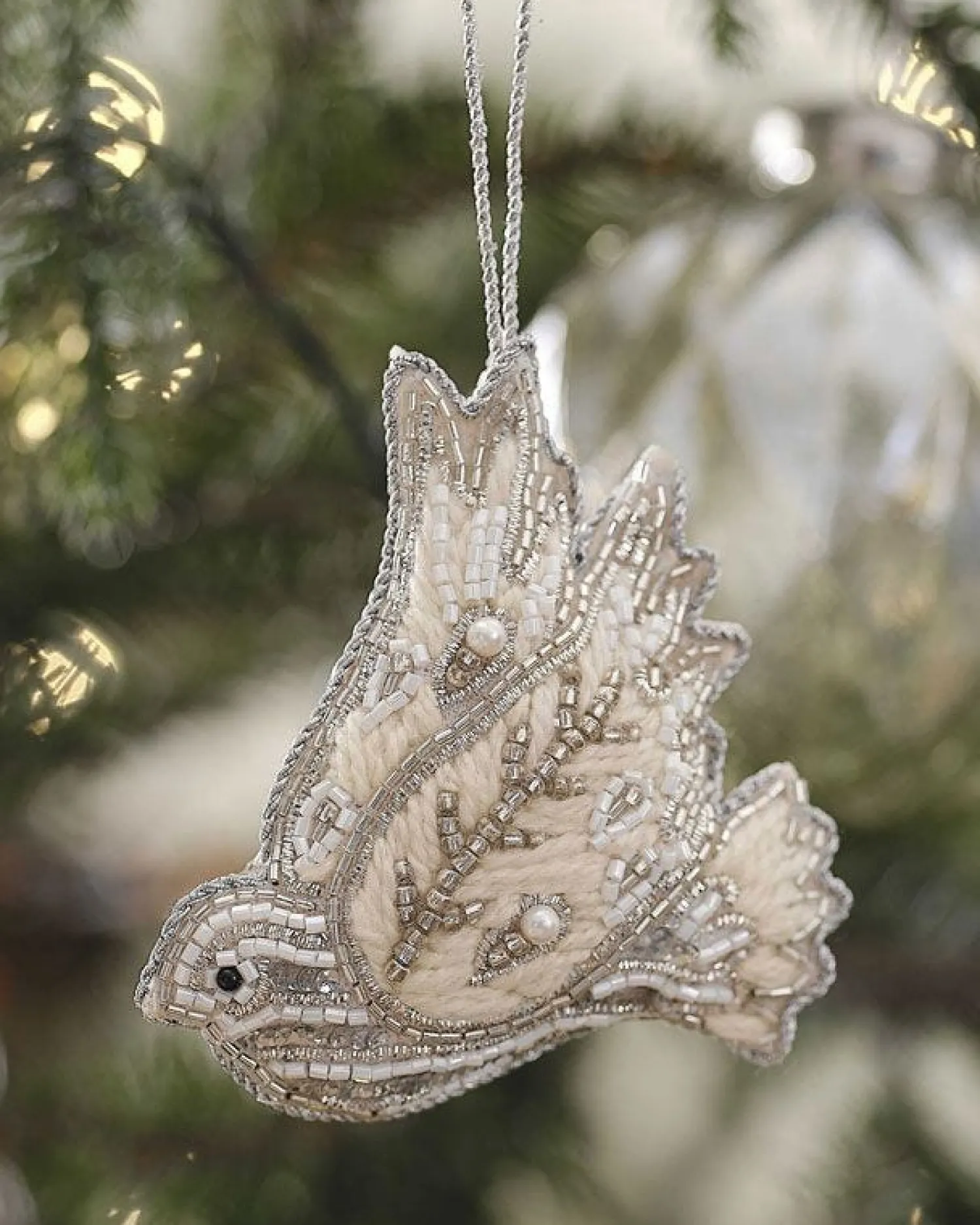 Turtle Dove Velvet Embroidered Tree Decoration<Party Delights