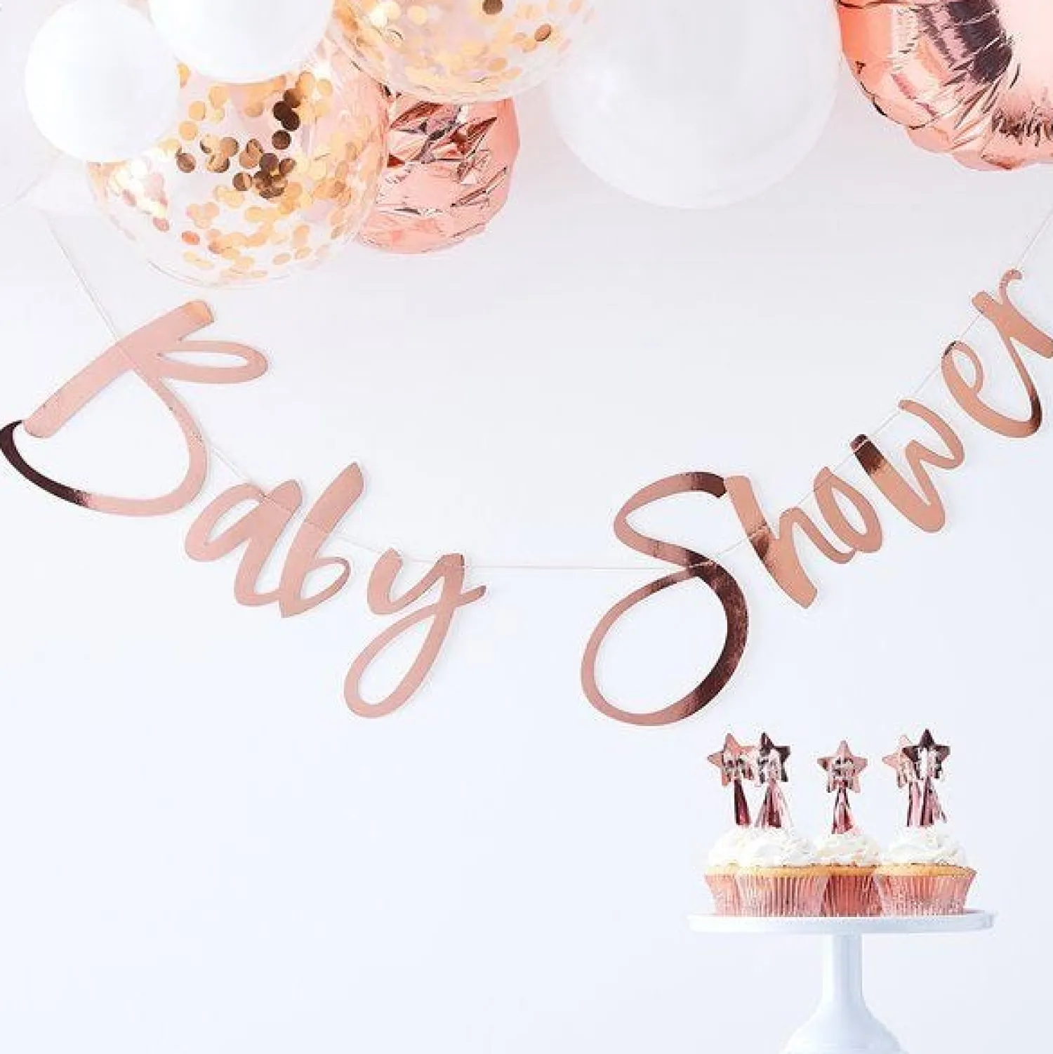 Party Delights Twinkle Twinkle 'Baby Shower' Rose Gold Paper Banner - 1.5M< Banners