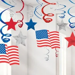 Party Delights Usa American Stars & Stripes Hanging Swirls (30Pk)< Hanging Decorations