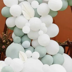 Party Delights White & Sage Balloon Arch With White Fans - 200 Balloons< Arches & Clouds