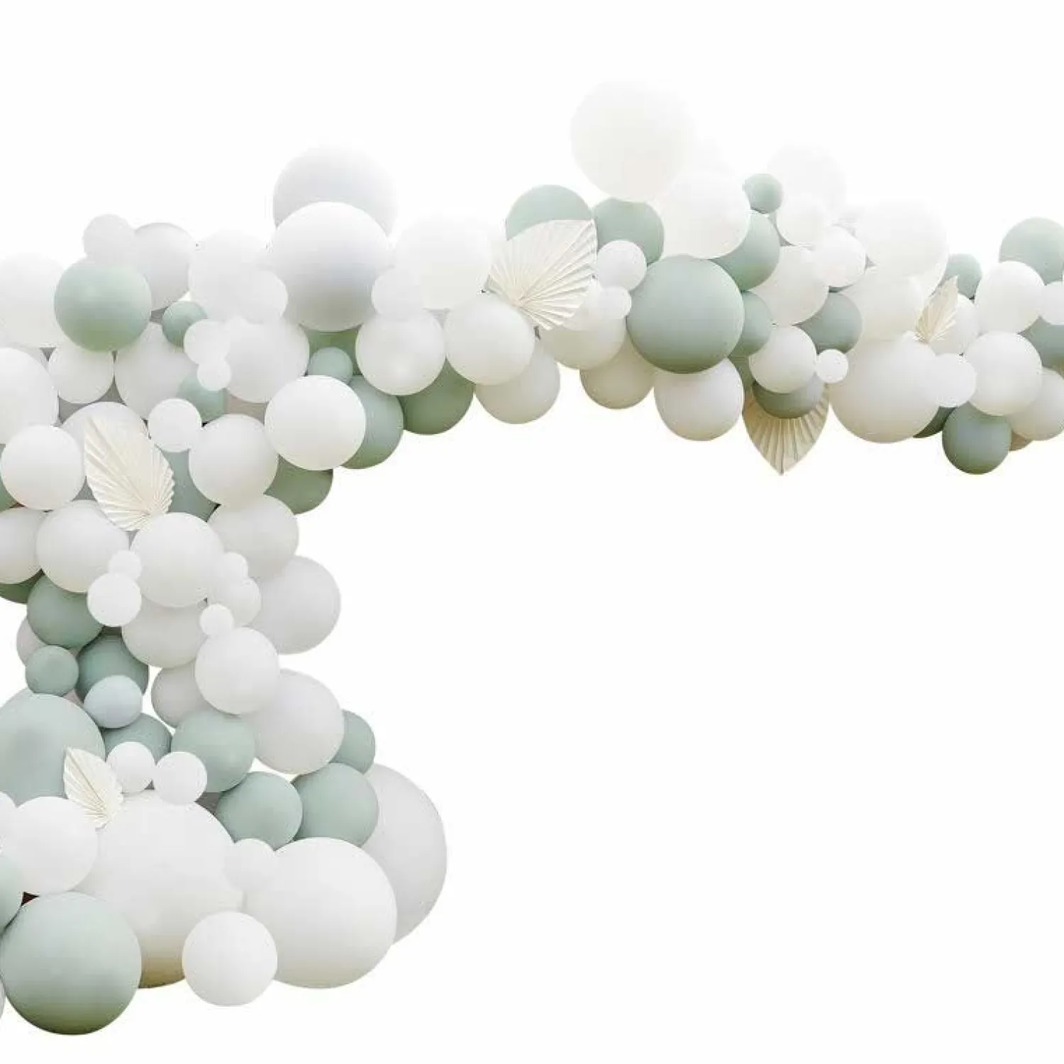 Party Delights White & Sage Balloon Arch With White Fans - 200 Balloons< Arches & Clouds