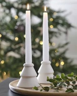 White Ceramic Tree Shaped Candle Holders (2Pk)<Party Delights Outlet