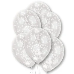 White Confetti Clear Latex Balloons - 11" (6Pk)<Party Delights Discount
