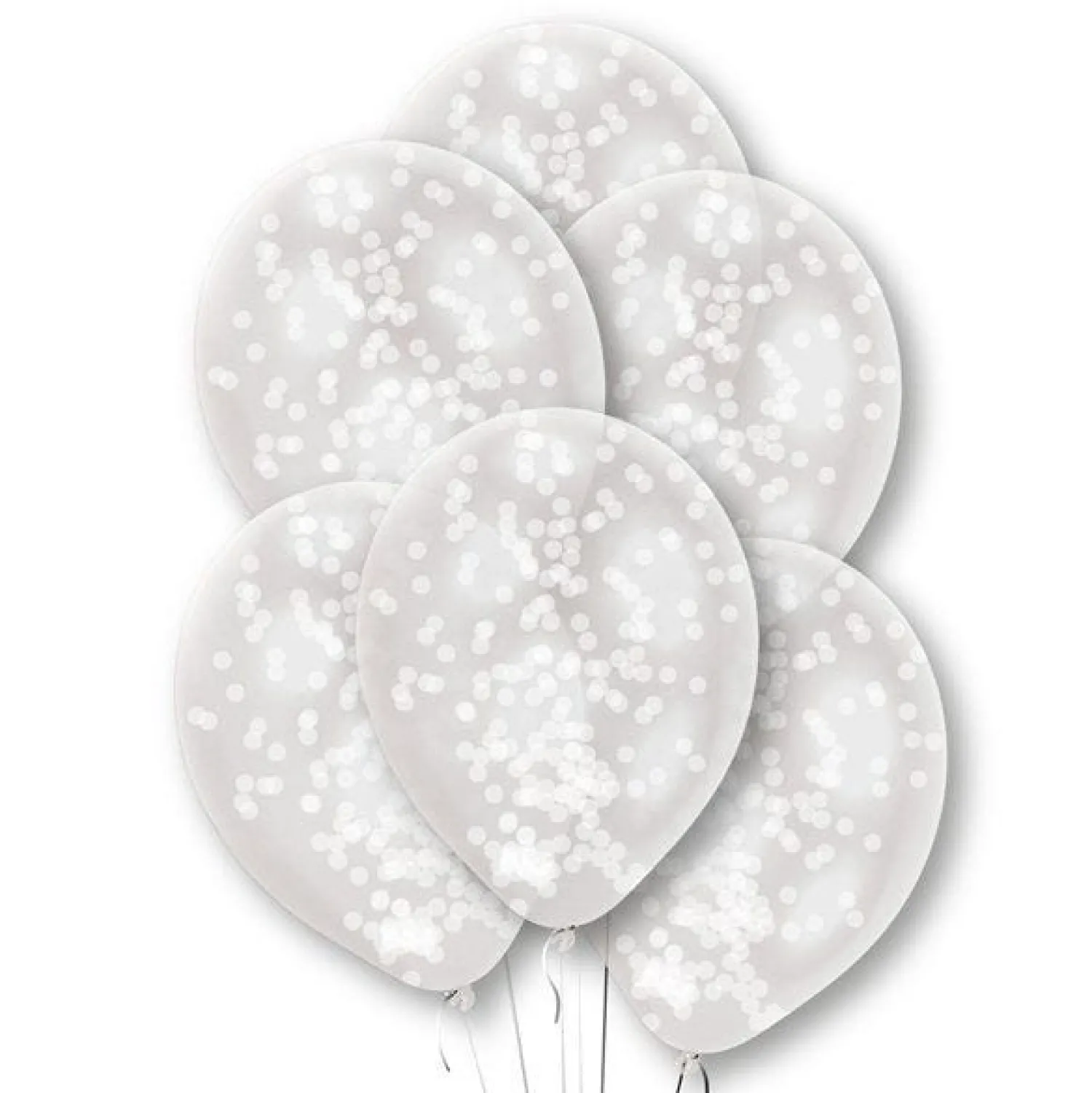 White Confetti Clear Latex Balloons - 11" (6Pk)<Party Delights Discount
