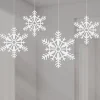 Party Delights White Glitter Snowflake Hanging Decorations - 10Cm (4Pk)< Hanging Decorations