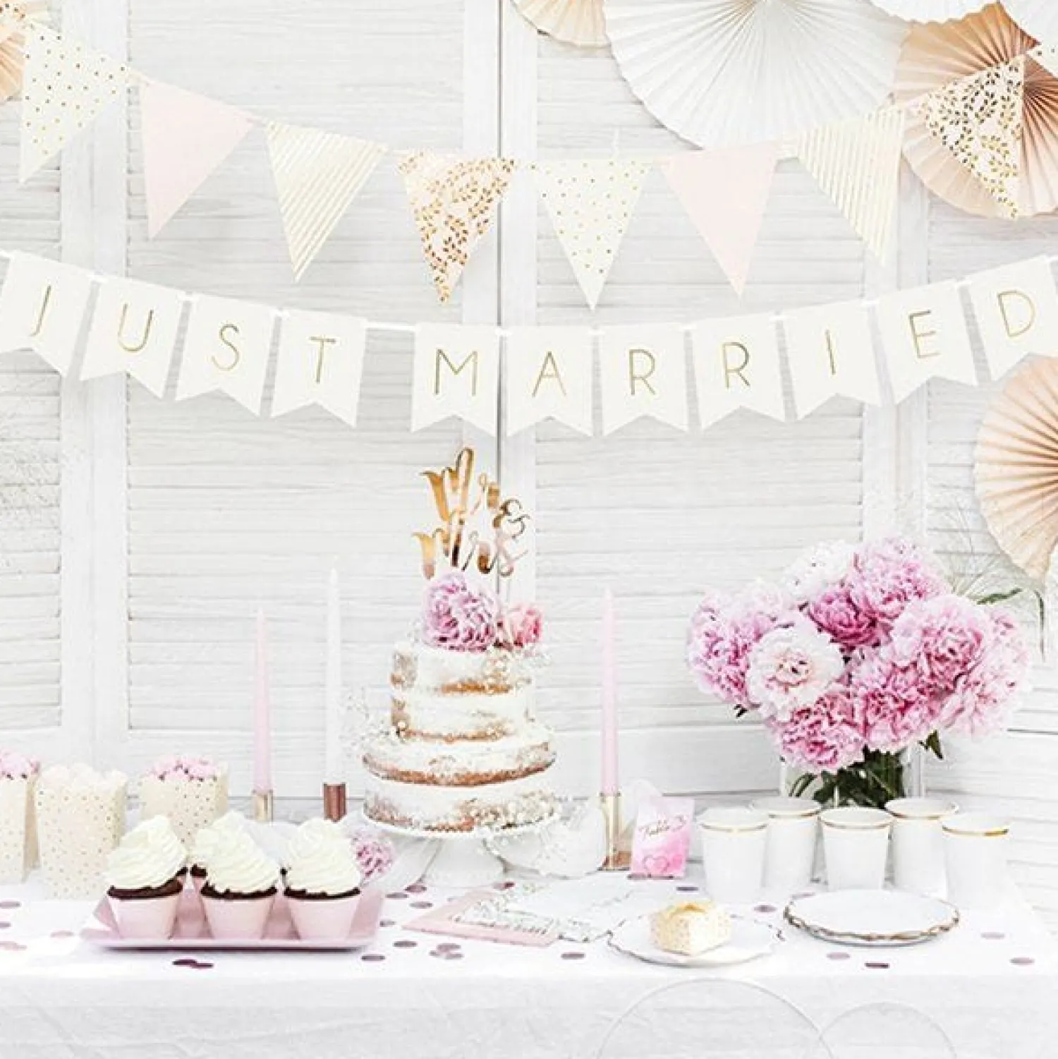 Party Delights White Just Married Bunting - 1.5M< Bunting