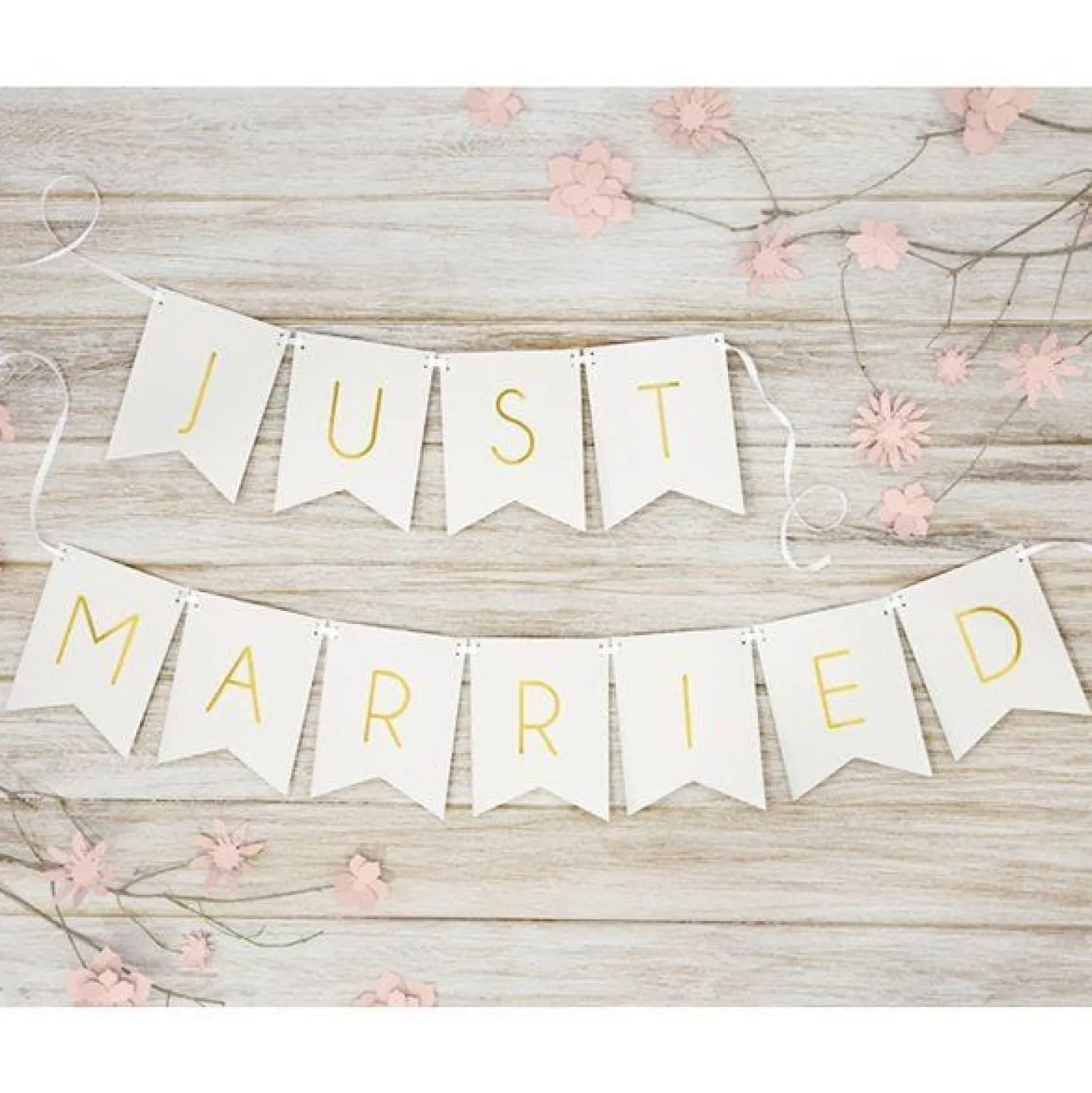Party Delights White Just Married Bunting - 1.5M< Bunting