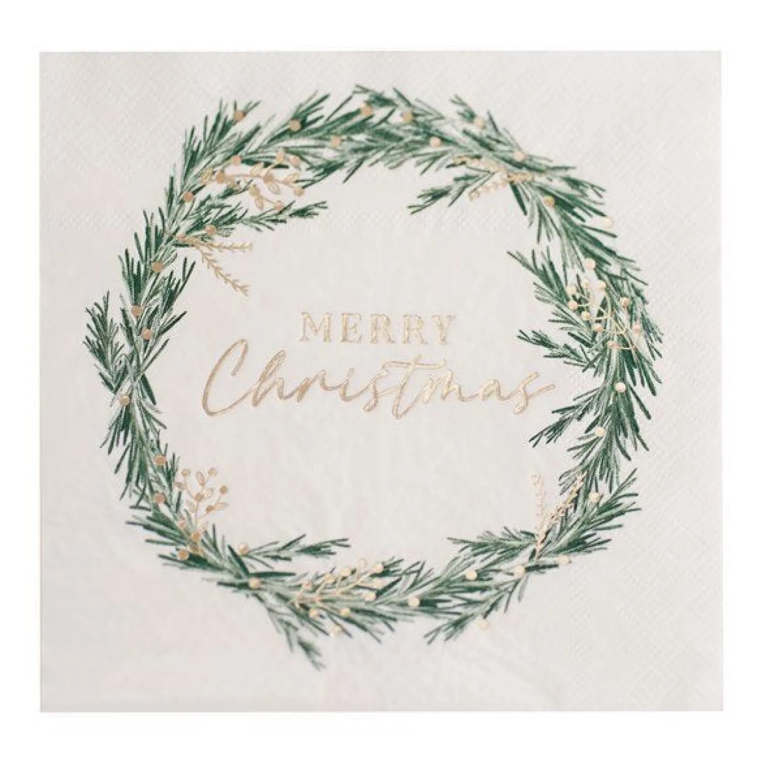 White Merry Christmas Wreath Paper Napkins - 33Cm (16Pk)<Party Delights Online