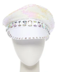 Party Delights White Reversible Sequin Biker Hat< Hats & Headwear