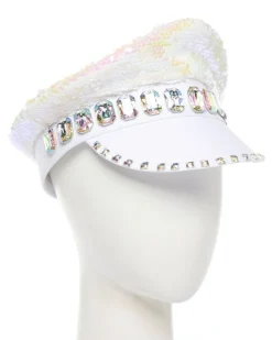 Party Delights White Reversible Sequin Biker Hat< Hats & Headwear