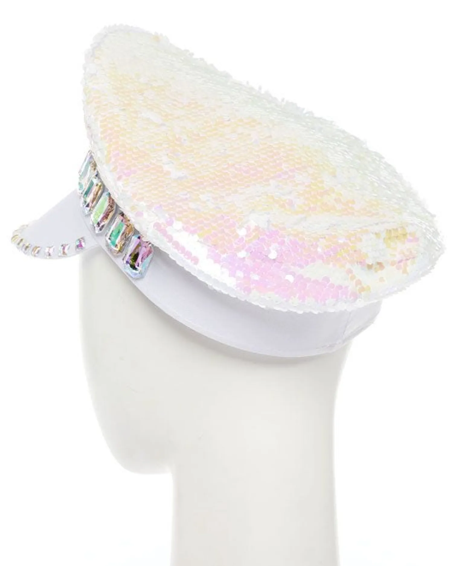 Party Delights White Reversible Sequin Biker Hat< Hats & Headwear