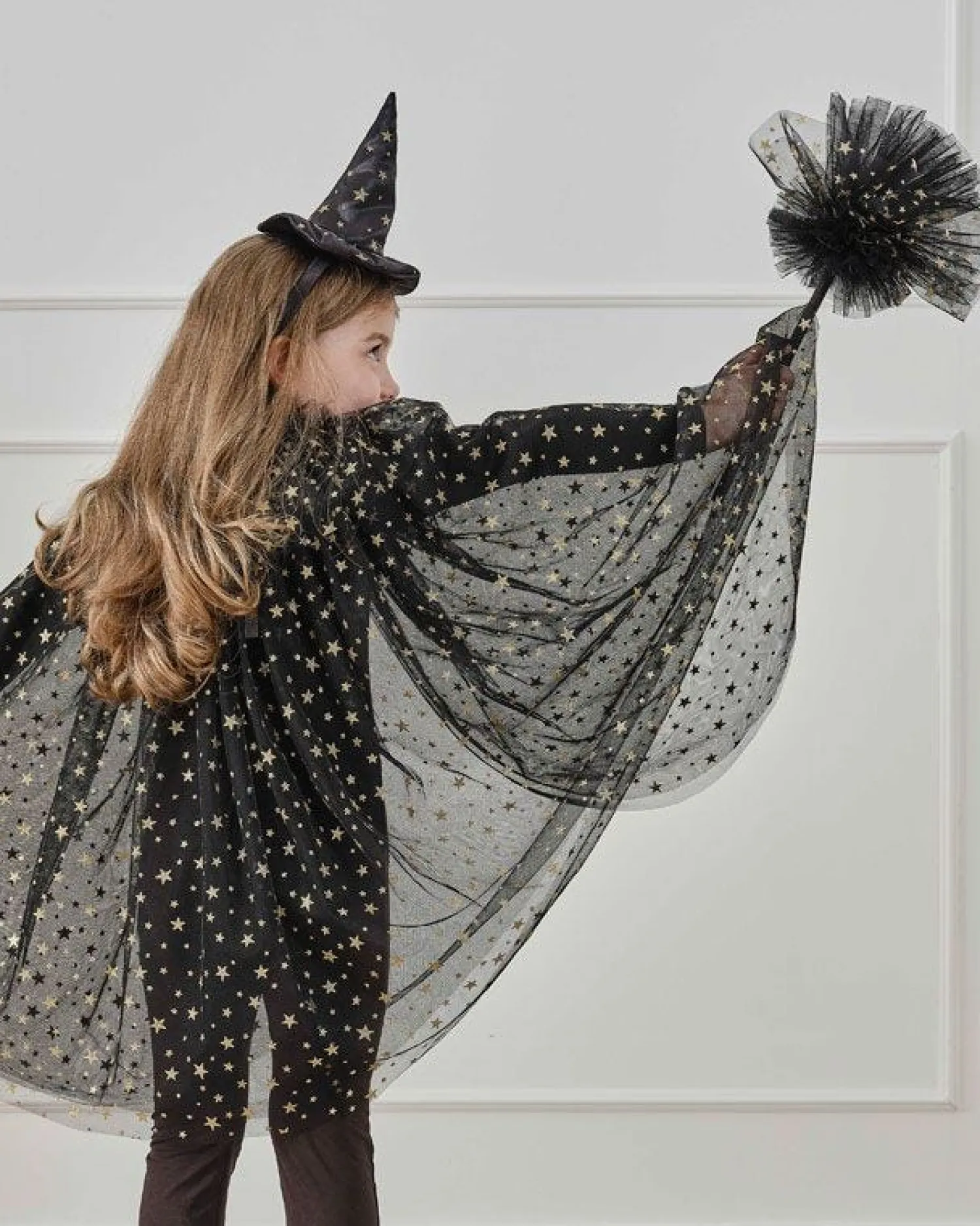 Witch Black & Gold Star Cape<Party Delights