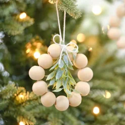Wooden Beads & Foliage Tree Decorations (4Pk)<Party Delights Best