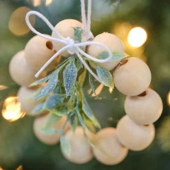 Wooden Beads & Foliage Tree Decorations (4Pk)<Party Delights Best