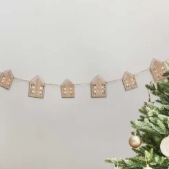 Party Delights Wooden House Bunting With Light Up Windows - 2M< Bunting