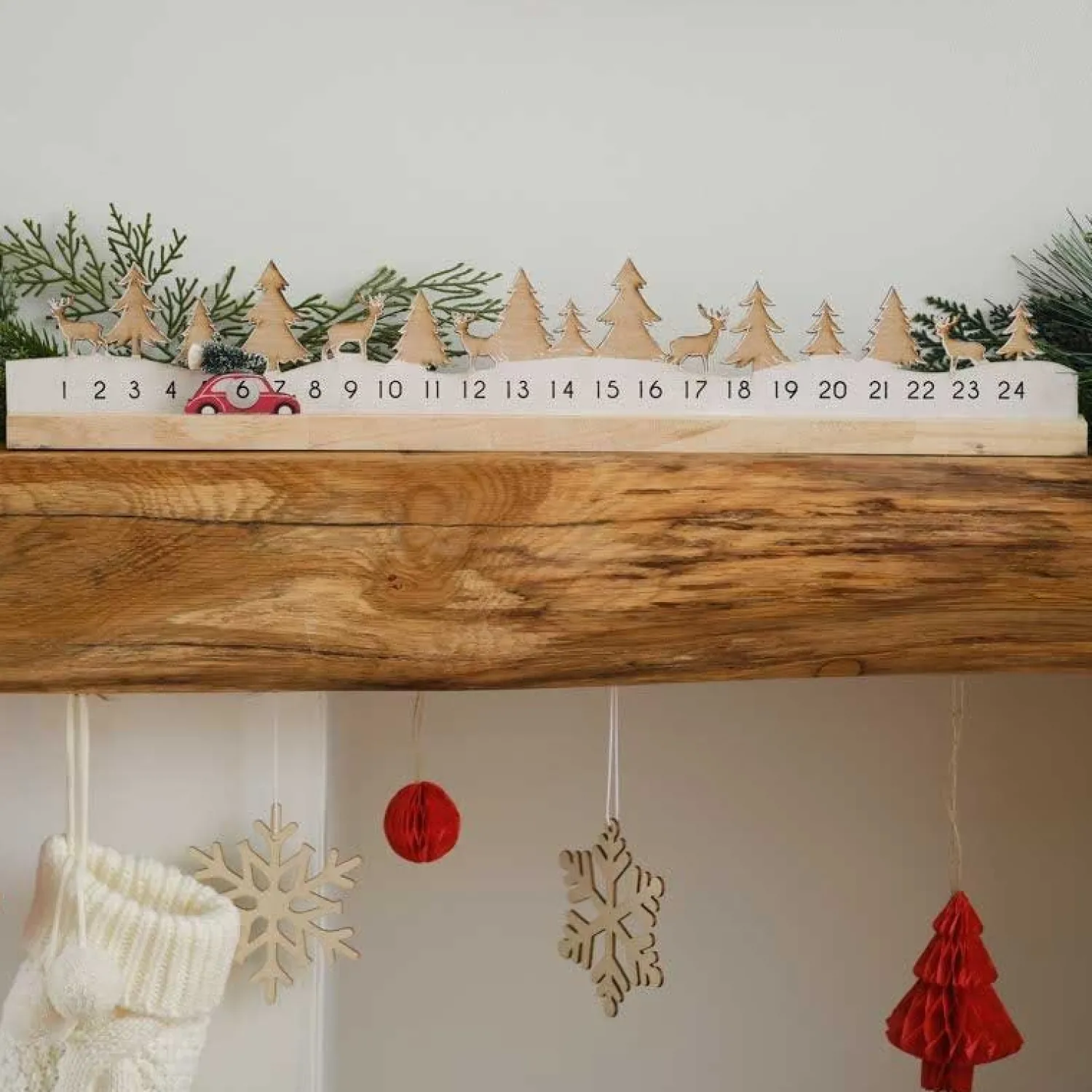 Wooden Reusable Christmas Advent Calendar With Moveable Car - 64Cm X 10Cm<Party Delights New