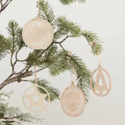 Wooden Tree Decorations Set - 9Cm (4Pk)<Party Delights New