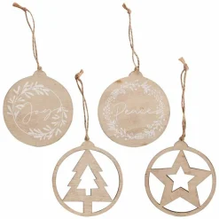 Wooden Tree Decorations Set - 9Cm (4Pk)<Party Delights New