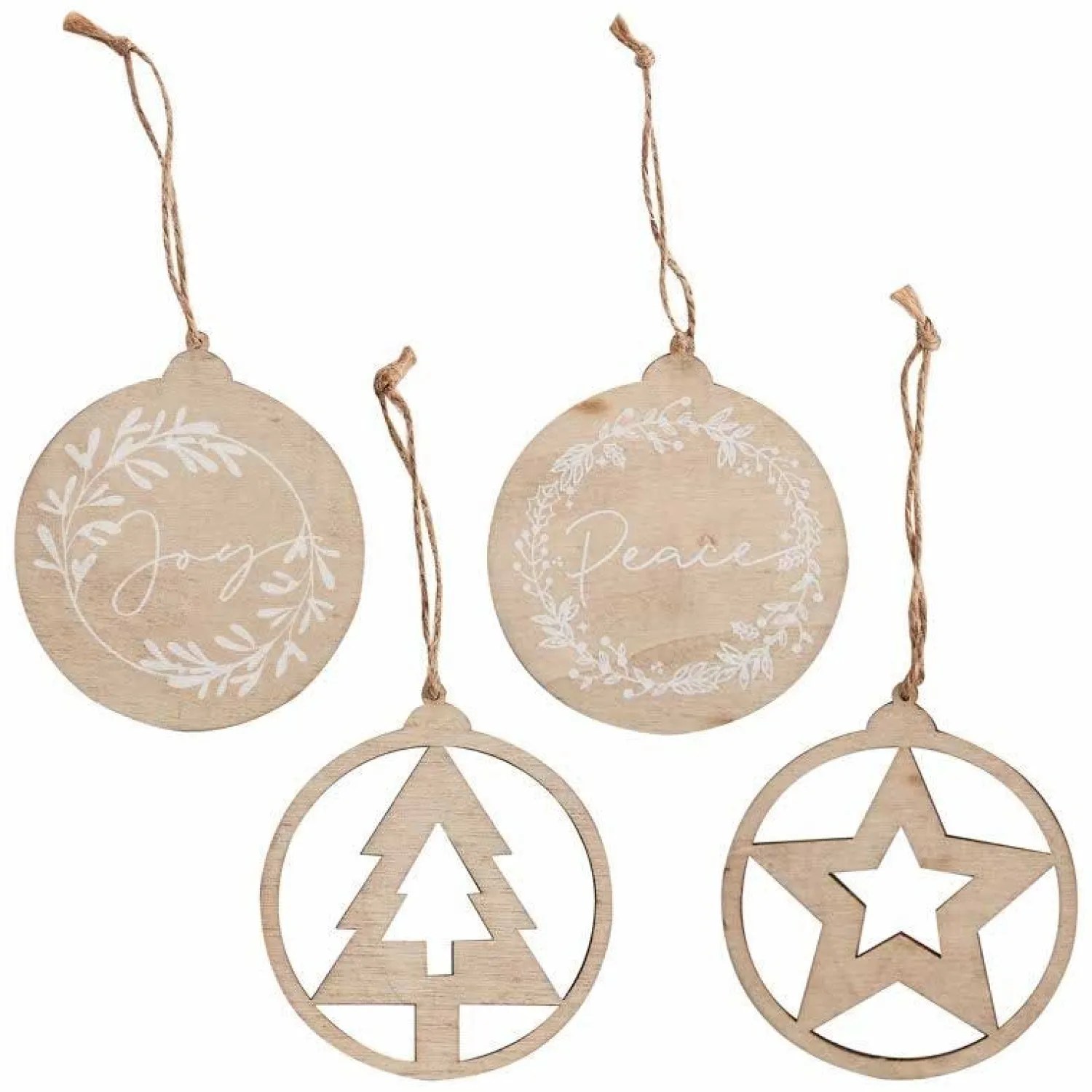 Wooden Tree Decorations Set - 9Cm (4Pk)<Party Delights New